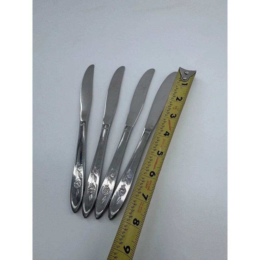 Oneida My Rose Dinner Knives‎ Set of 4 Silver Rose Floral Stainless Flatware